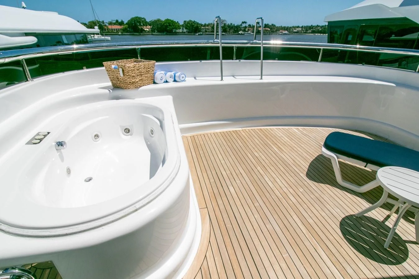 a white sink on a deck aboard SHALIMAR Yacht for Sale