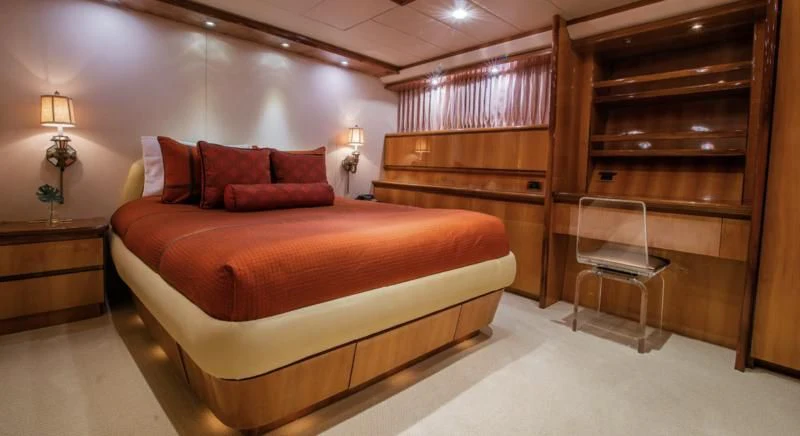 a bed in a room aboard SHALIMAR Yacht for Sale