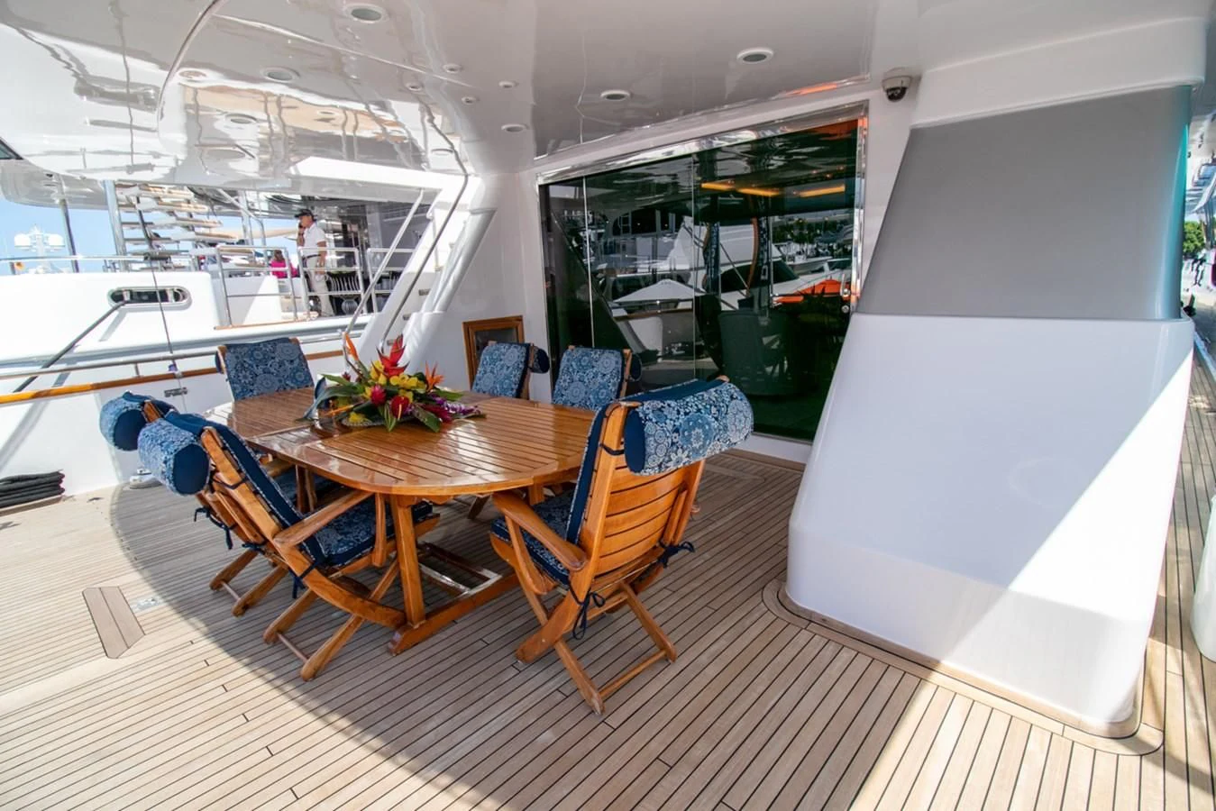 a room with a table and chairs aboard SHALIMAR Yacht for Sale