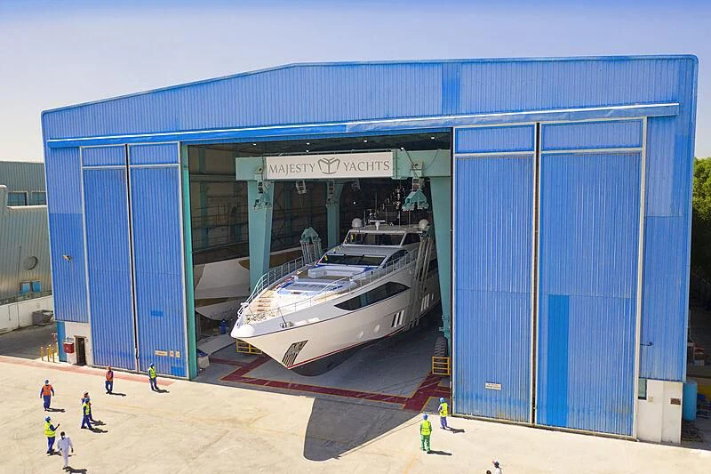 a boat in a garage aboard HAPPY DAYS 1 Yacht for Sale