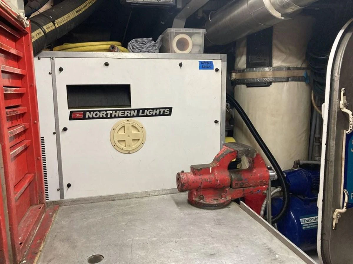 a white box with a red and black label on it aboard TIGERLILY OF CORNWALL Yacht for Sale