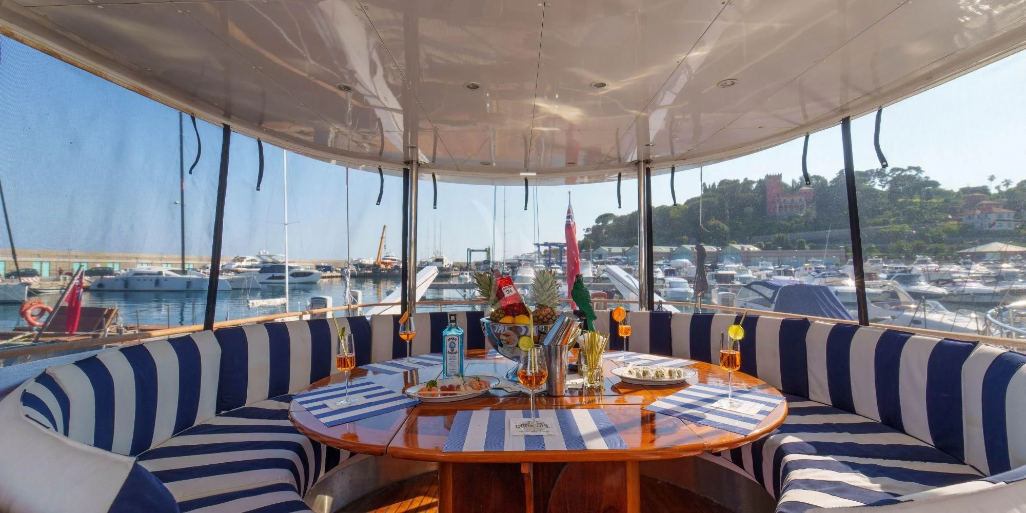 a table set for a meal aboard WHITE STAR OF RORC Yacht for Sale