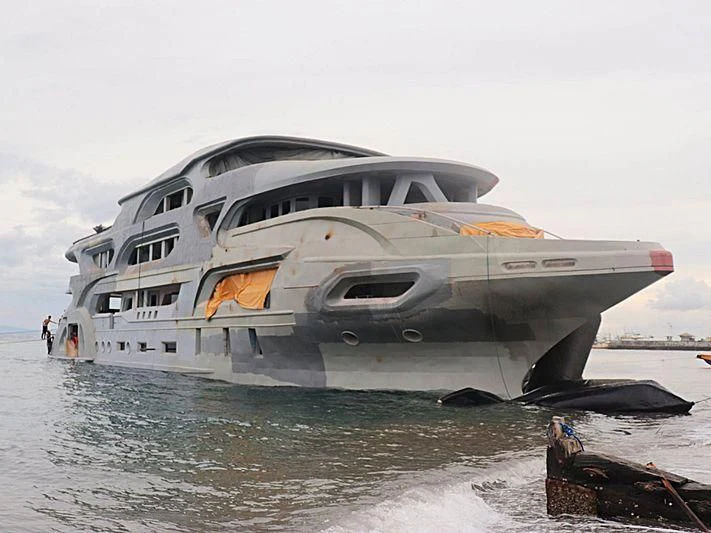 a large ship in the water aboard MY QUEEN 888 Yacht for Sale