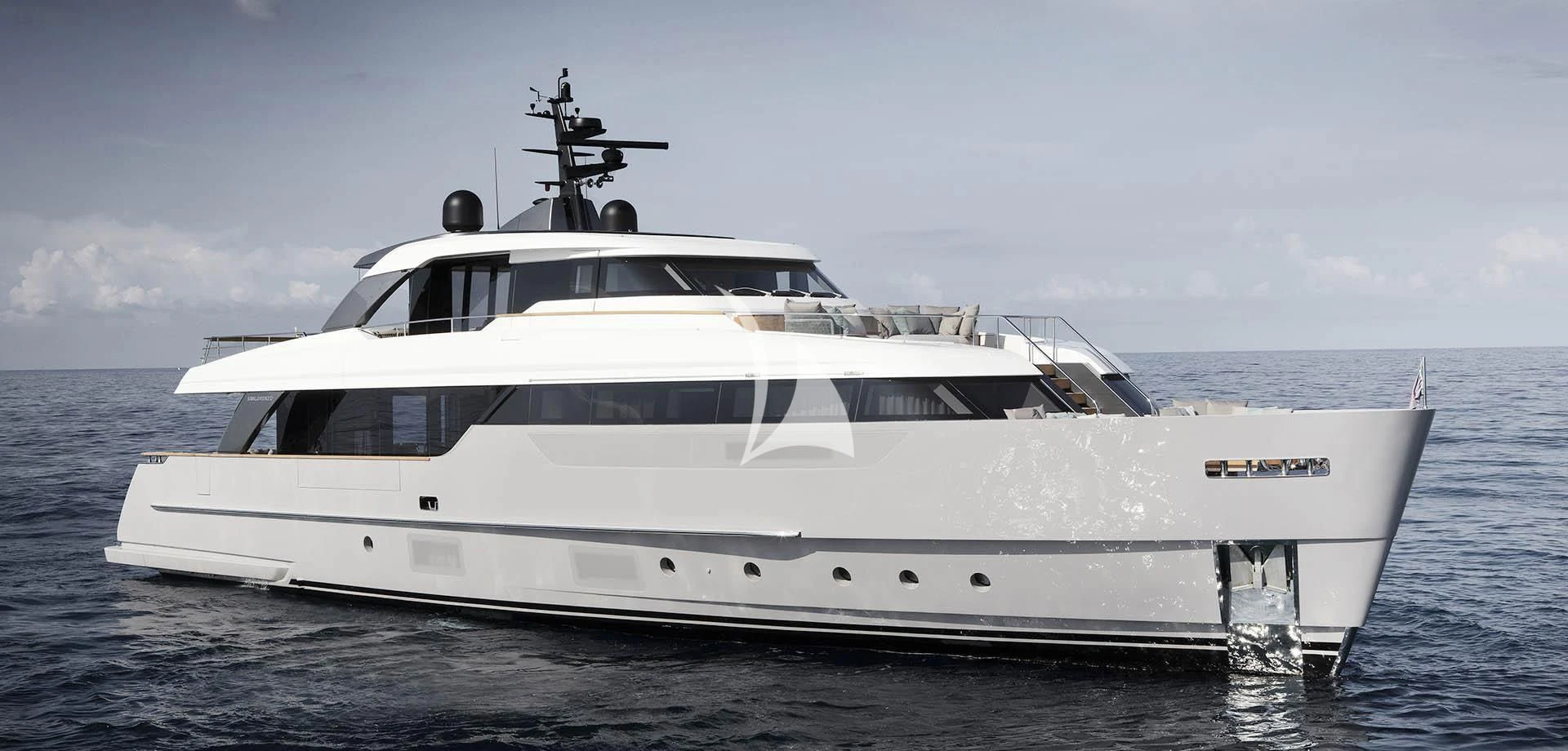 a white yacht on the water aboard MALKIA Yacht for Sale