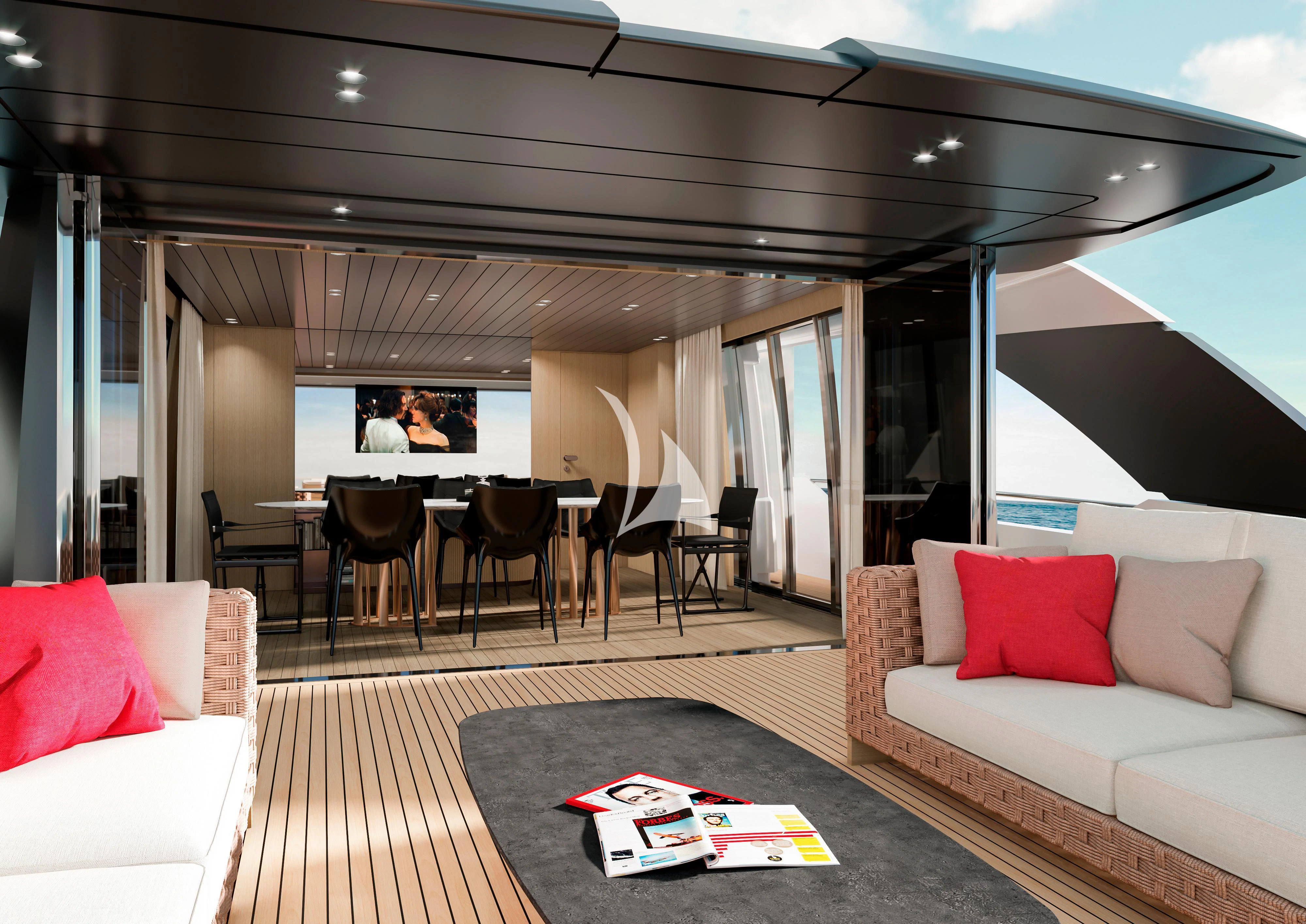 a living room with a couch and a table aboard MALKIA Yacht for Sale