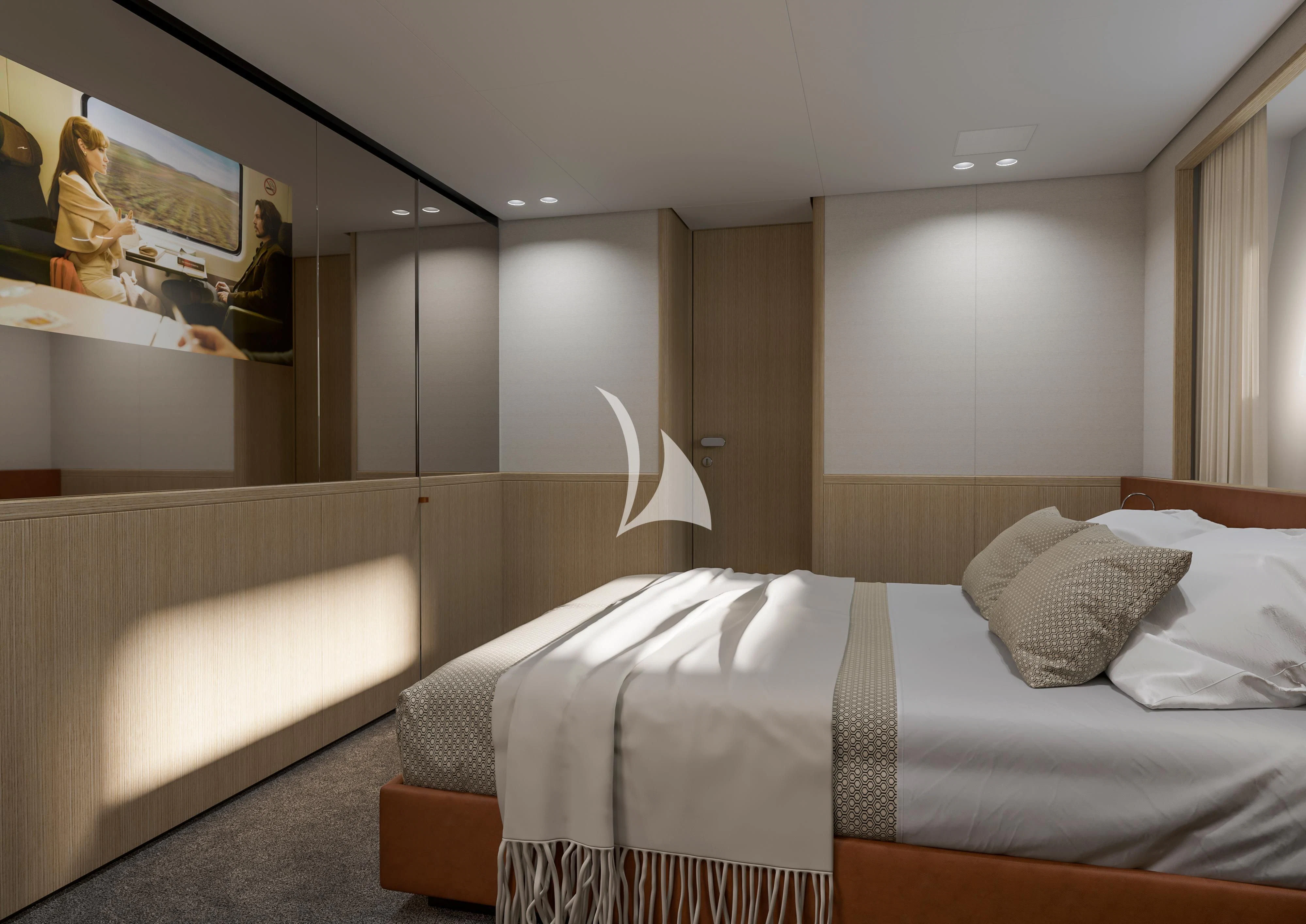 a bedroom with a bed and a couch aboard MALKIA Yacht for Sale