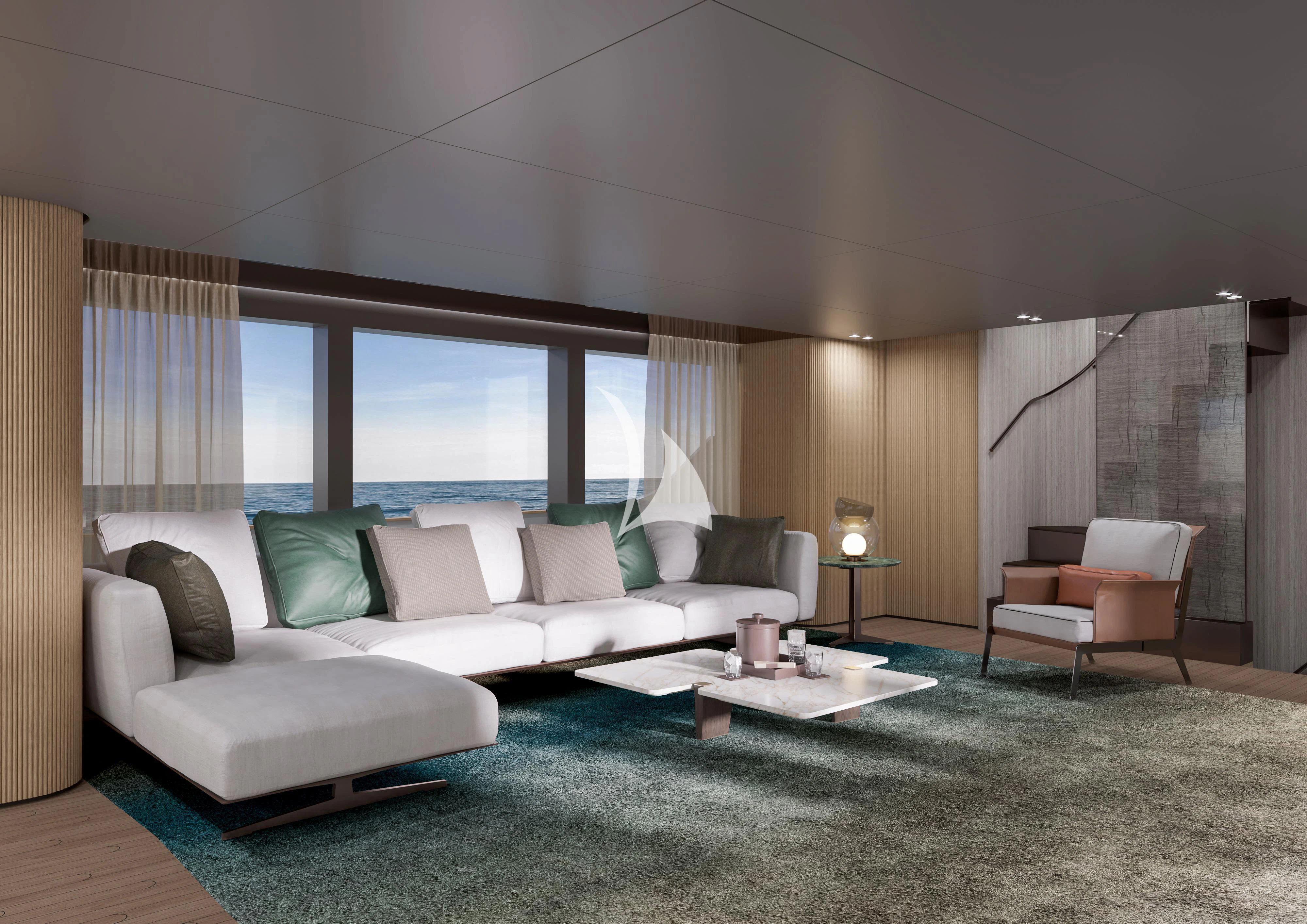 a living room with a couch and a table aboard MALKIA Yacht for Sale