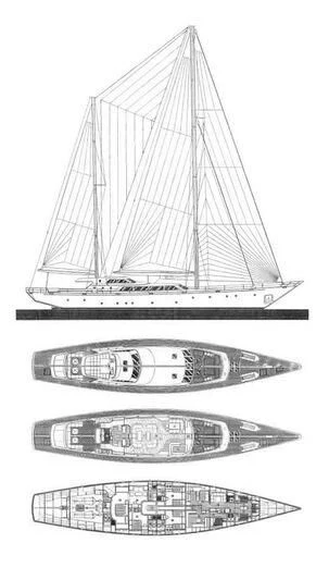 a black and white drawing of a ship aboard PAZ Yacht for Sale