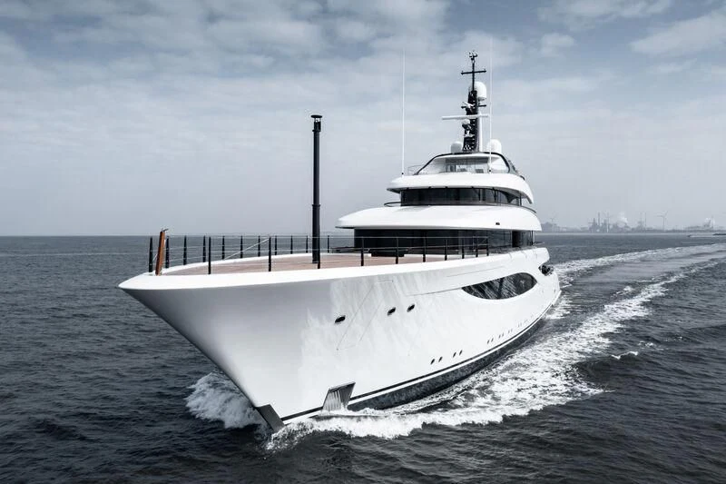 a white boat on the water aboard JUICE Yacht for Sale