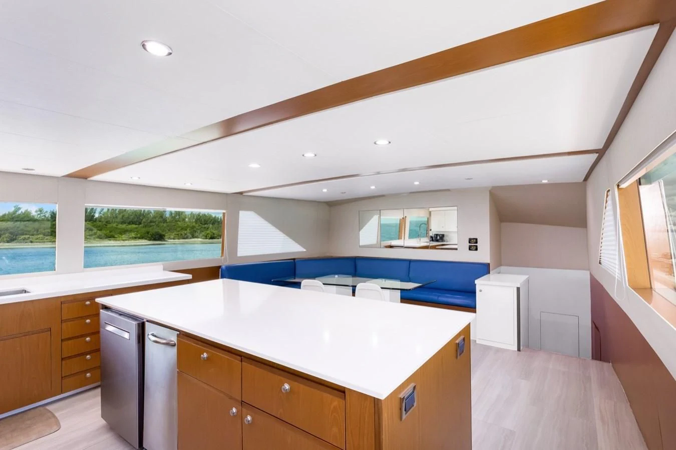 a kitchen with a large island aboard DESLIZE Yacht for Sale