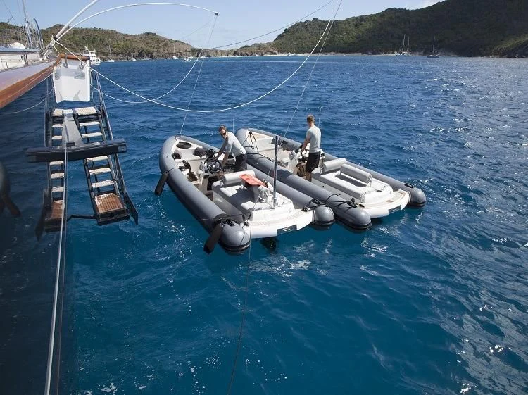 a boat with a rope attached to it aboard PANTHALASSA Yacht for Sale