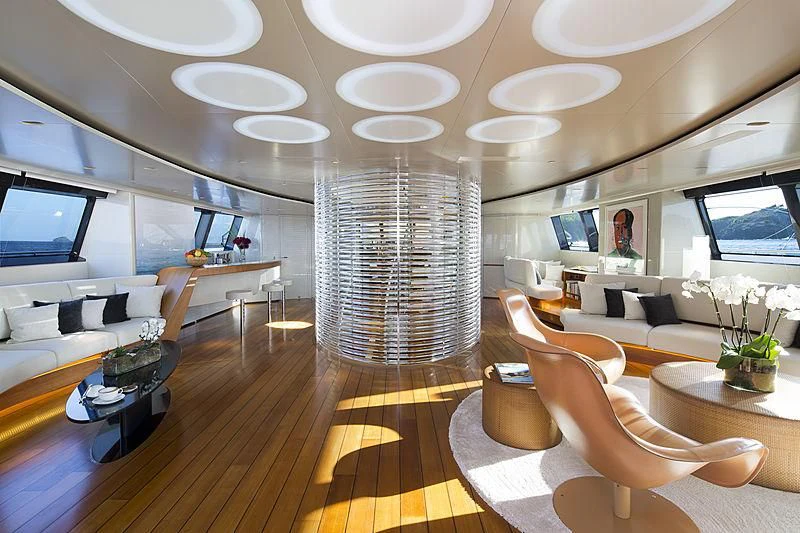 a room with a large window aboard PANTHALASSA Yacht for Sale