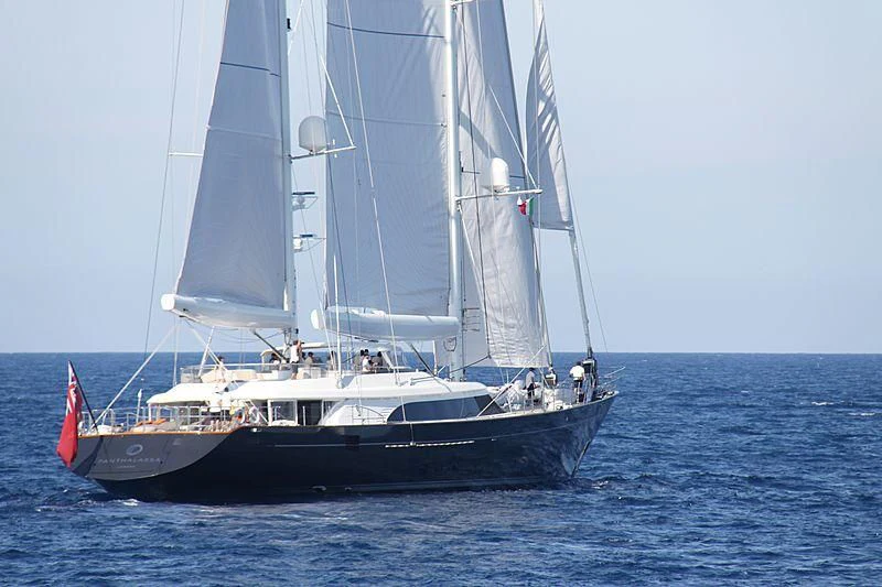 a boat sailing on the sea aboard PANTHALASSA Yacht for Sale