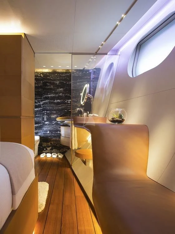 a bathroom with a large tub aboard PANTHALASSA Yacht for Sale