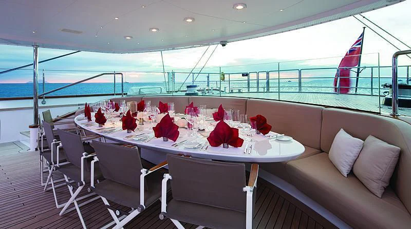 a large table with chairs around it aboard PANTHALASSA Yacht for Sale