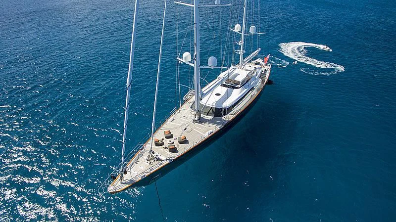 a boat sailing on the sea aboard PANTHALASSA Yacht for Sale