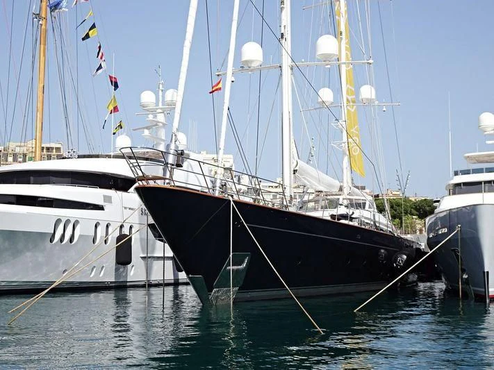 several boats are parked in the water aboard PANTHALASSA Yacht for Sale