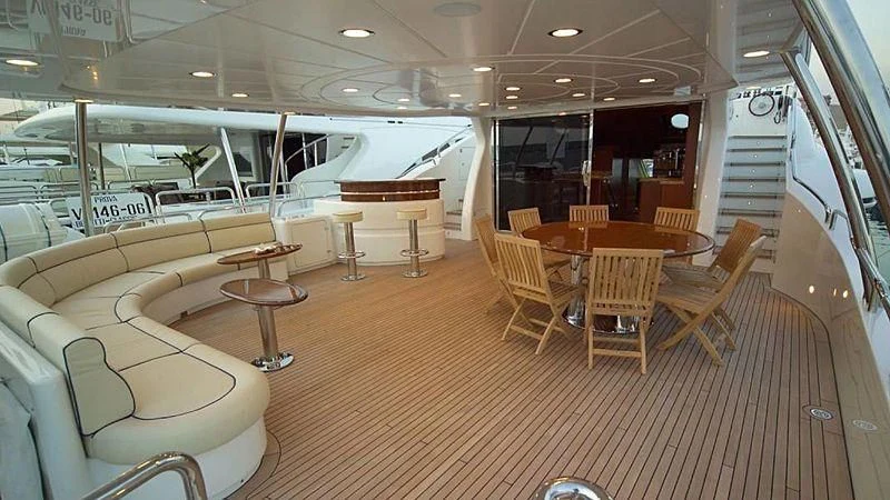 a room with tables and chairs aboard BENETTI TRADITION 100 Yacht for Sale