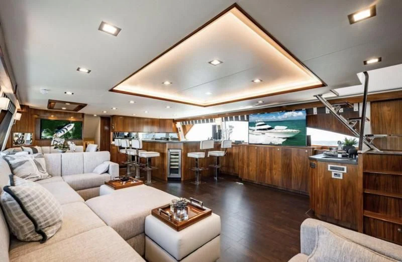 a living room with a large ceiling aboard 17 Yacht for Sale