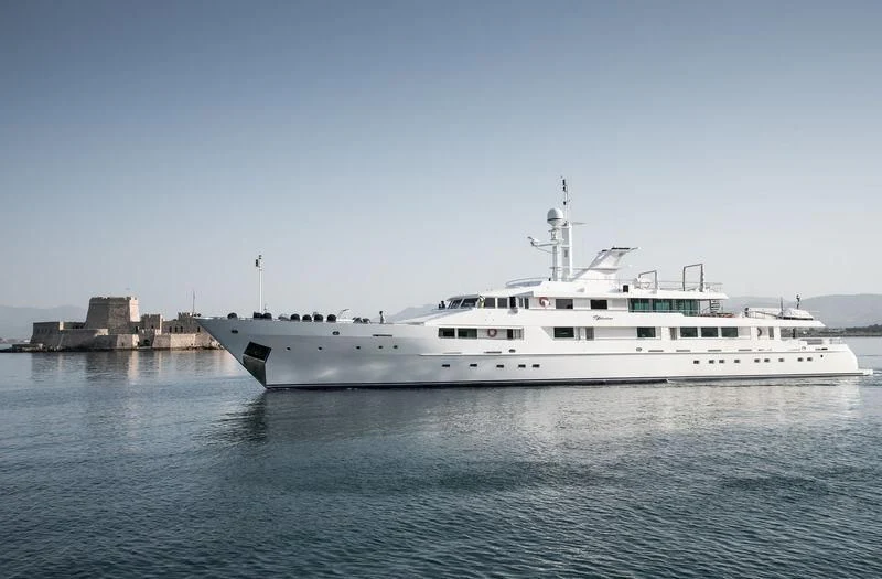 a white boat in the water aboard O'NATALINA Yacht for Sale