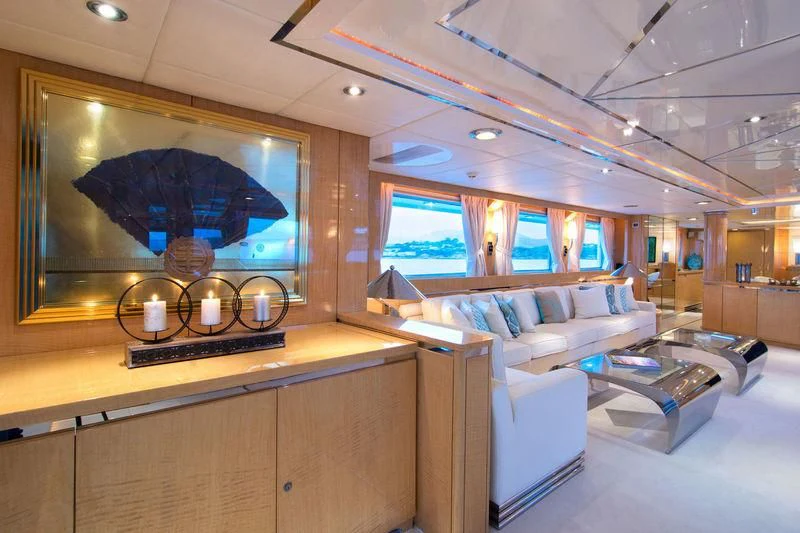a room with a large screen aboard O'NATALINA Yacht for Sale