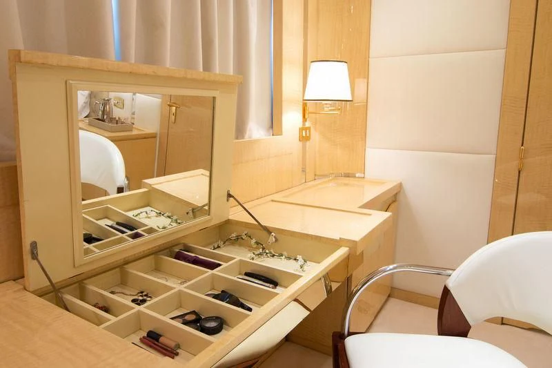 a bathroom with a large mirror aboard O'NATALINA Yacht for Sale