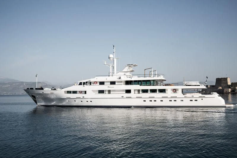 a white yacht in the water aboard O'NATALINA Yacht for Sale