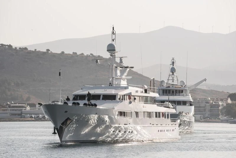 a large white boat in the water aboard O'NATALINA Yacht for Sale