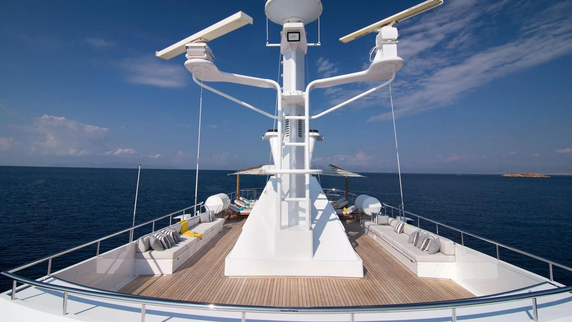 a white wind turbine on a ship aboard O'NATALINA Yacht for Sale