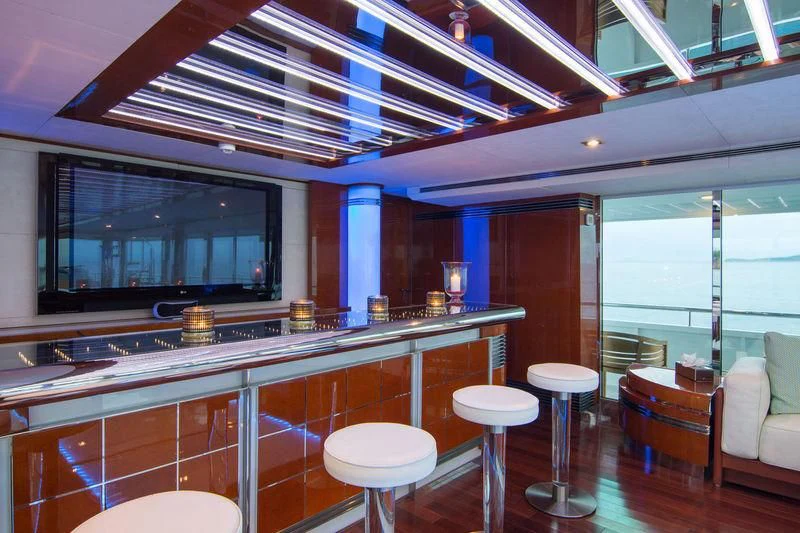 a kitchen with a large window aboard O'NATALINA Yacht for Sale
