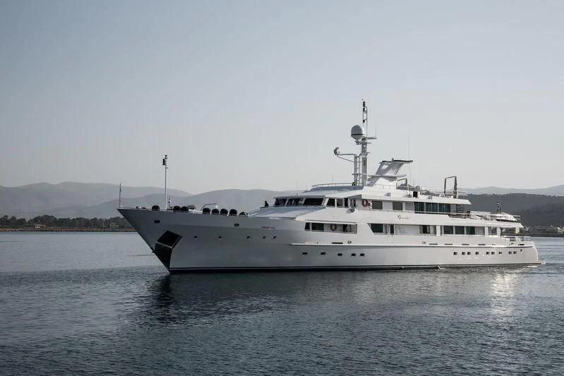 a large white boat on the water aboard O'NATALINA Yacht for Sale