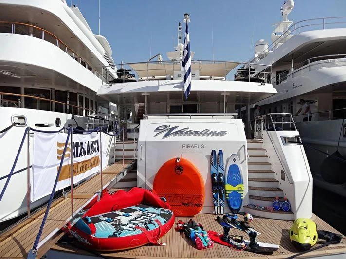 a boat with a large round object on the front aboard O'NATALINA Yacht for Sale