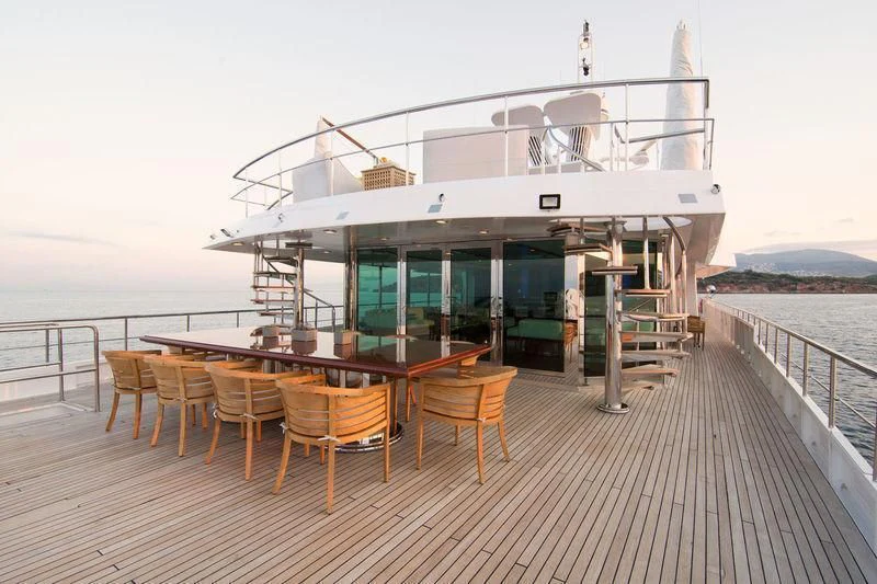 a large white boat on a dock aboard O'NATALINA Yacht for Sale