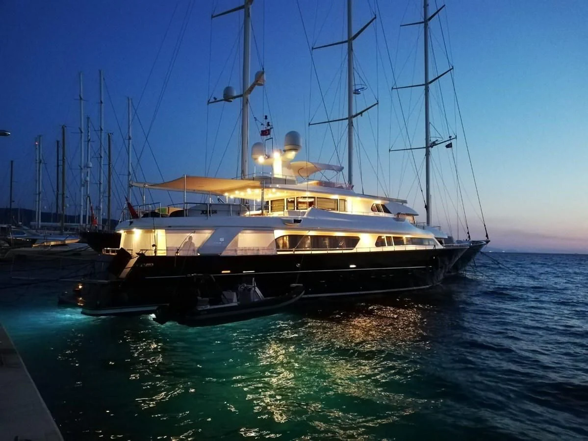 a large boat in the water aboard HAG Yacht for Sale