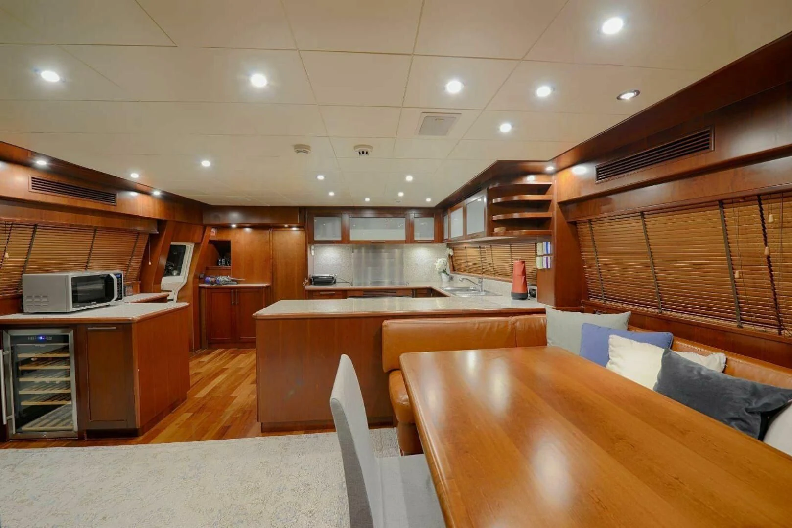 a kitchen and living room aboard HAG Yacht for Sale
