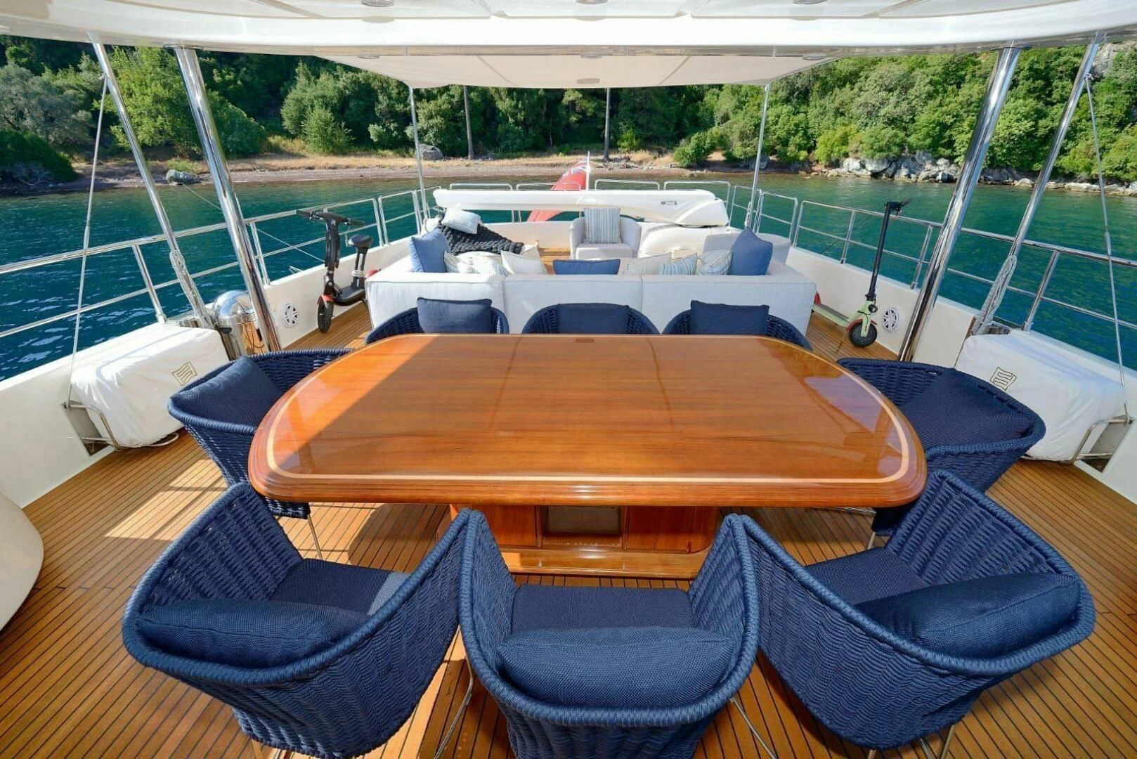 a table on a boat aboard HAG Yacht for Sale