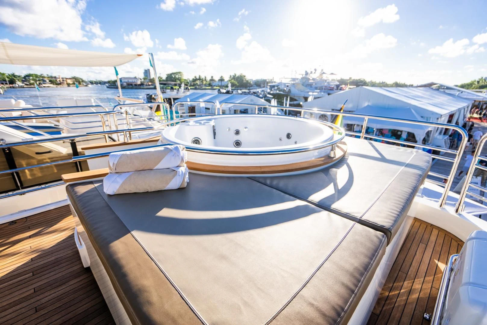 a deck with many boats aboard THE KING Yacht for Sale