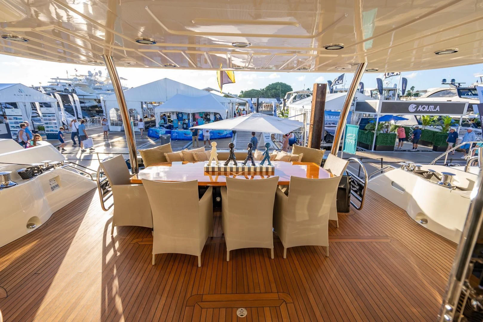 a restaurant with tables and chairs aboard THE KING Yacht for Sale