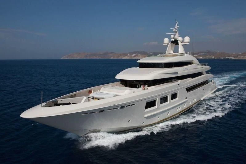 a white yacht on the water aboard SARAMOUR Yacht for Sale