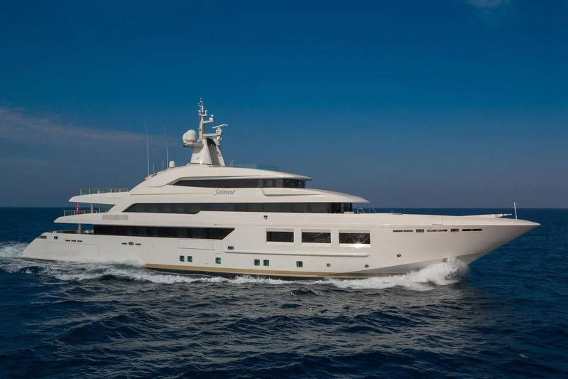 a large white ship in the water aboard SARAMOUR Yacht for Sale