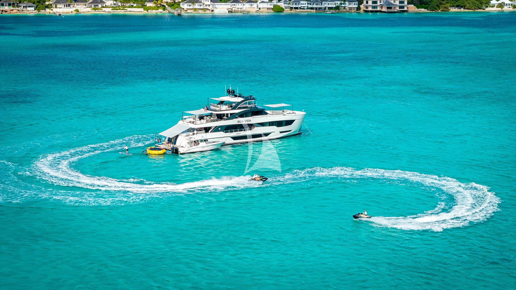 a boat on the water aboard BOA VIDA Yacht for Sale