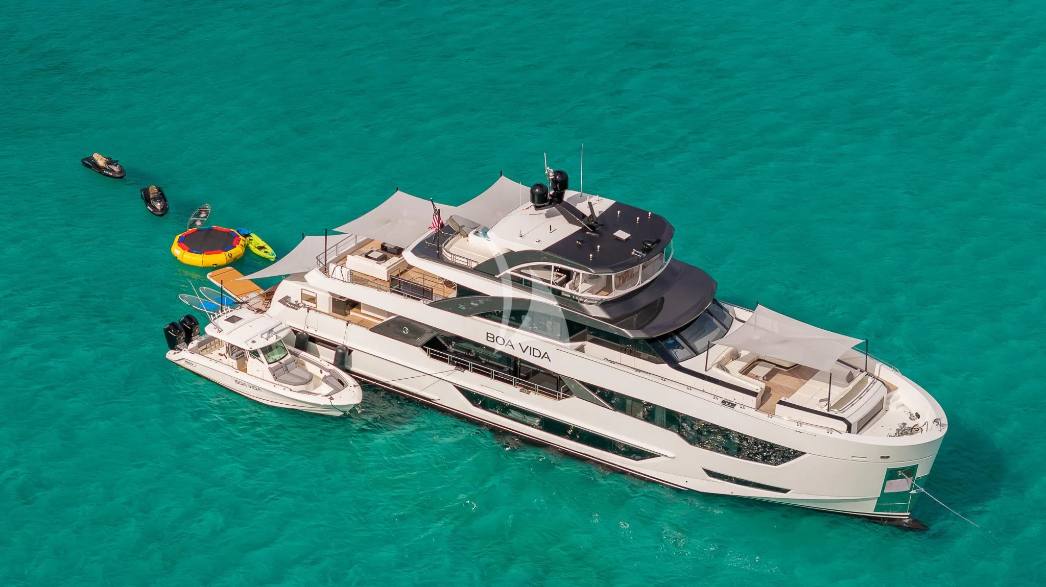 a boat on the water aboard BOA VIDA Yacht for Sale