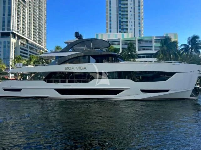 a white yacht in the water aboard BOA VIDA Yacht for Sale