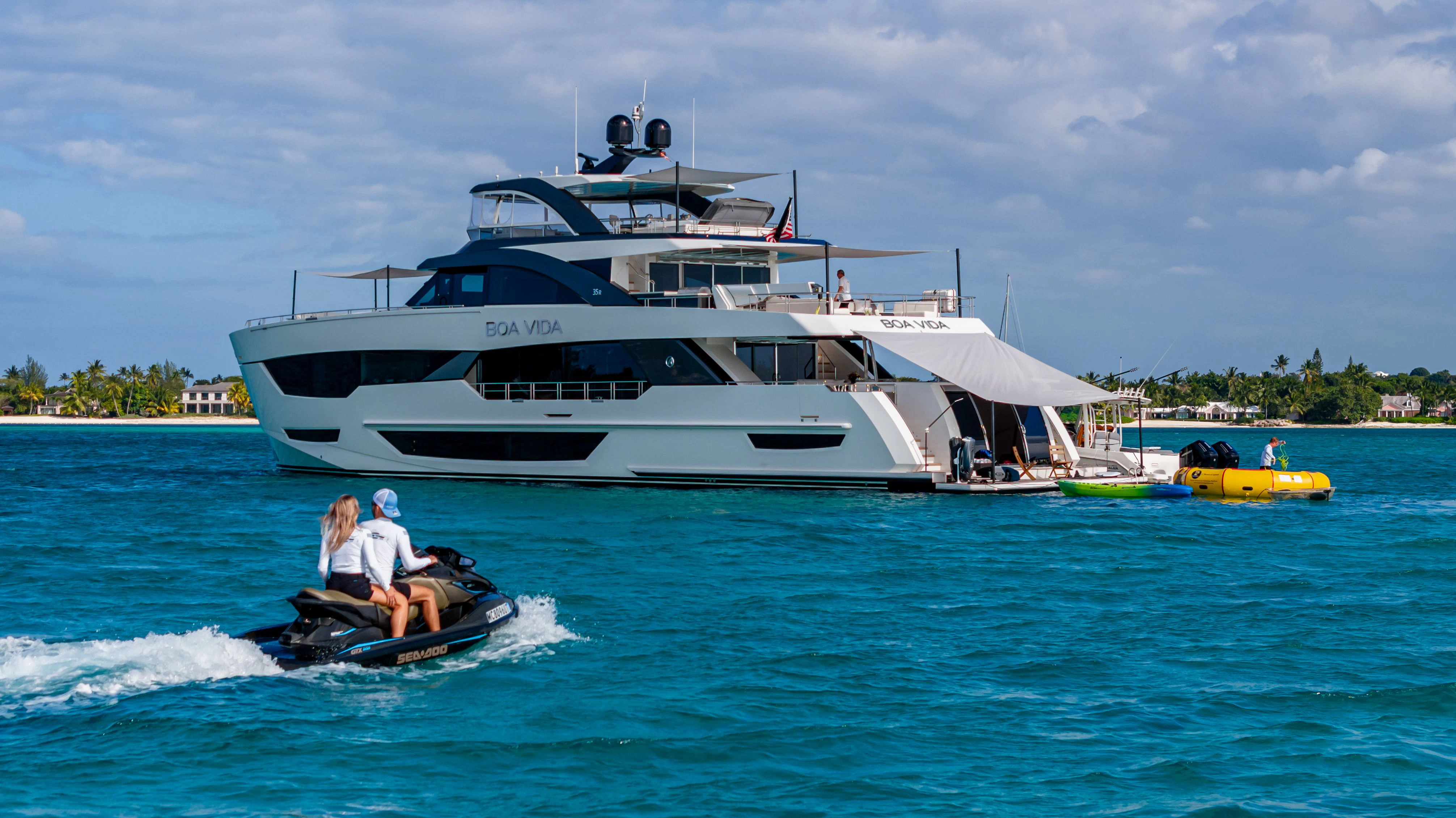 a boat on the water aboard BOA VIDA Yacht for Sale