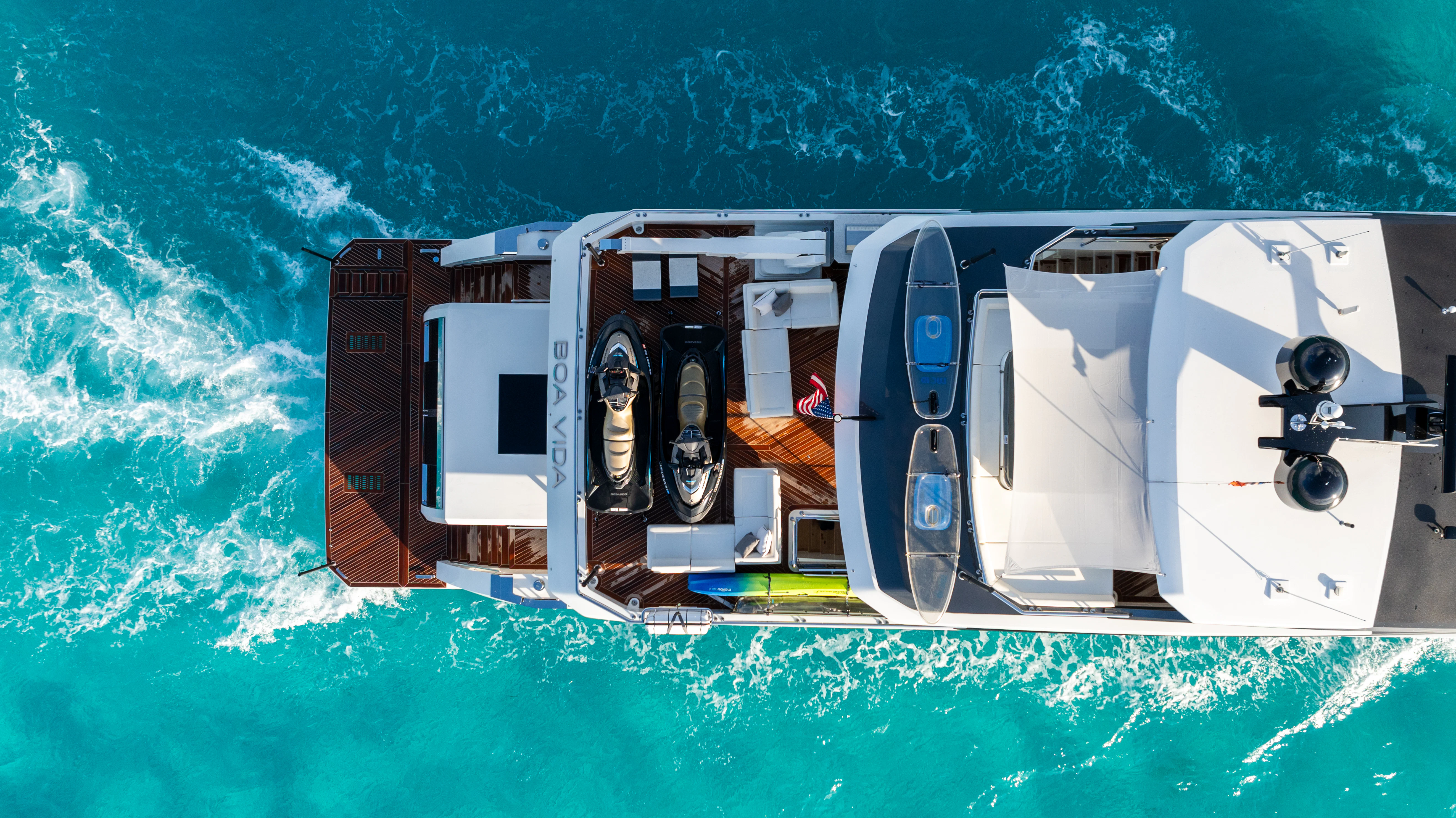 a satellite over a body of water aboard BOA VIDA Yacht for Sale
