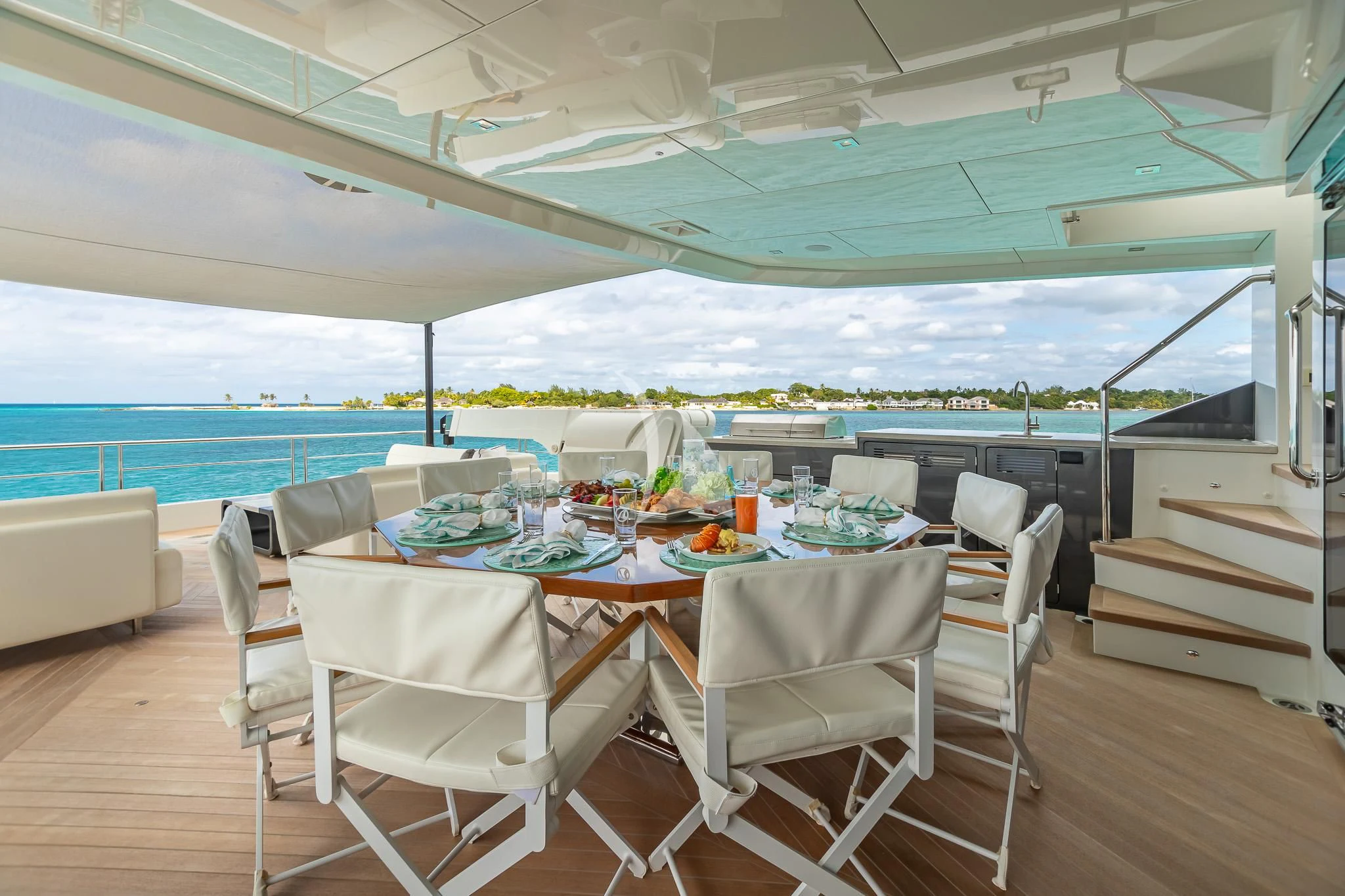 a table set for a meal aboard BOA VIDA Yacht for Sale