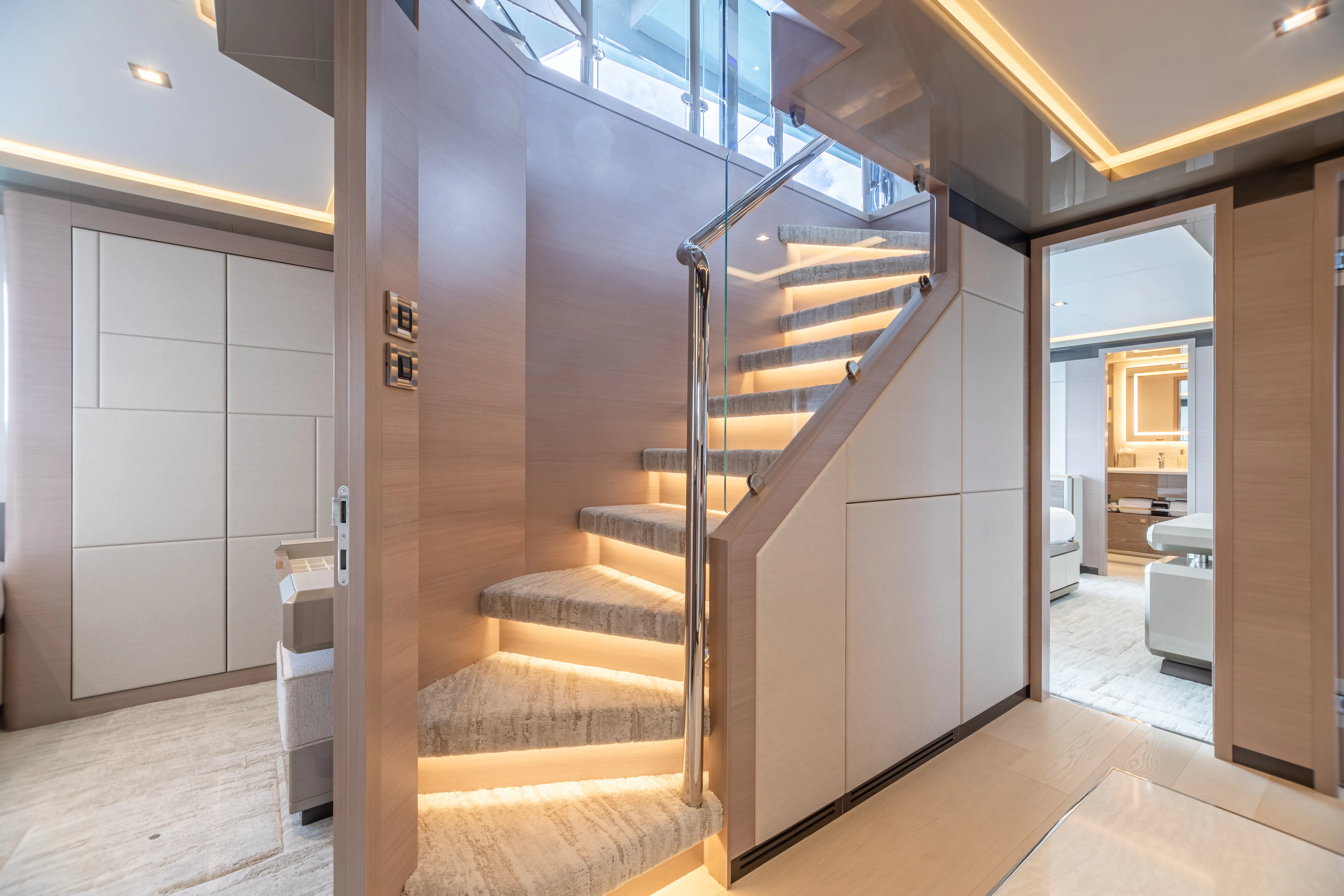 a modern looking bathroom aboard BOA VIDA Yacht for Sale