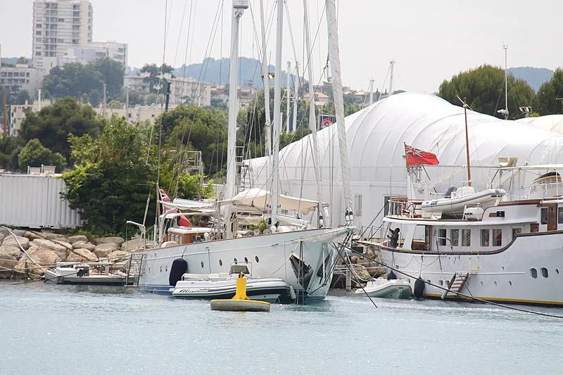 a boat is parked on the shore aboard GLORIA Yacht for Sale