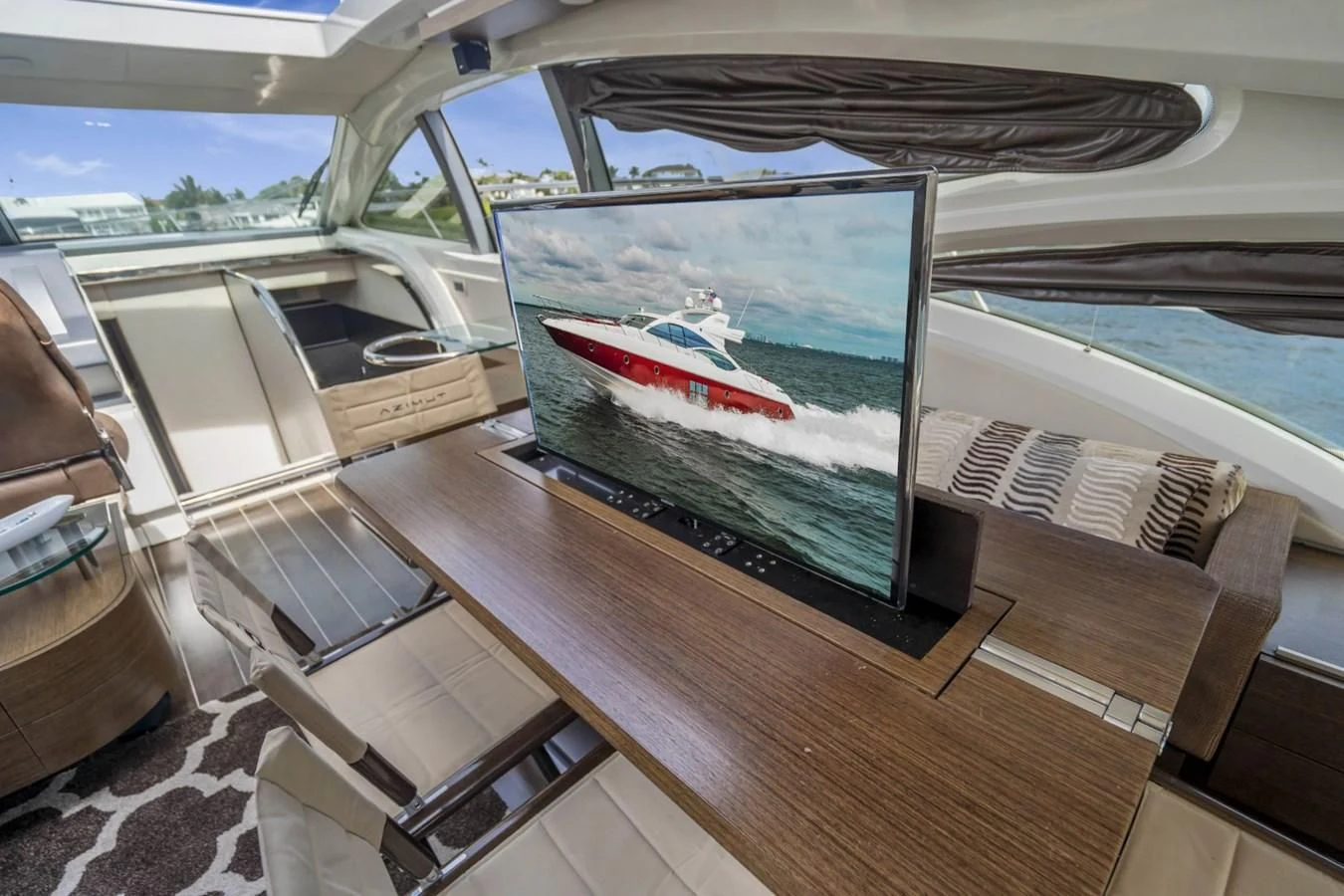 a large screen on a boat aboard KNOTORIOUS IV Yacht for Sale