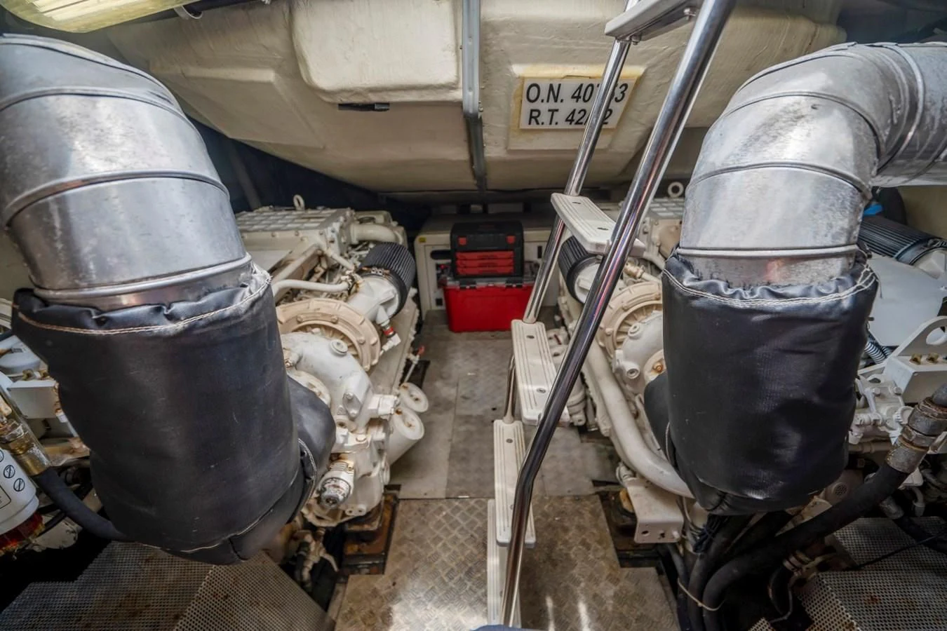 a machine with a large metal cylinder aboard KNOTORIOUS IV Yacht for Sale